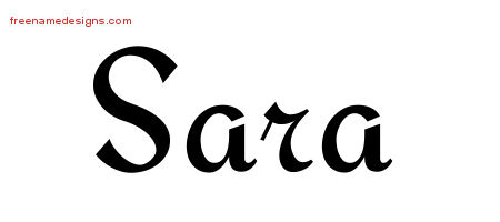 Sara A upright, cursive calligraphic stylish name design script for tattoos...