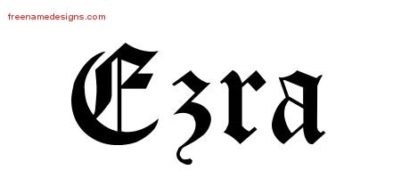Ezra Blackletter Name Tattoo Designs