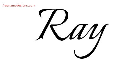 Ray Calligraphic Name Tattoo Designs