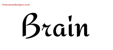 Brain Calligraphic Stylish Name Tattoo Designs