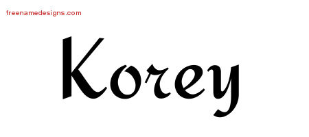 Korey Calligraphic Stylish Name Tattoo Designs