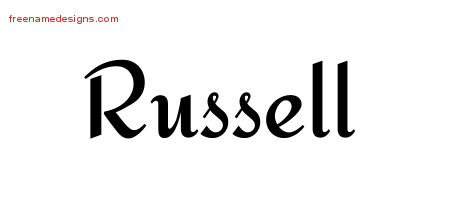 Russell Calligraphic Stylish Name Tattoo Designs