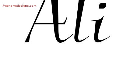 Ali Elegant Name Tattoo Designs