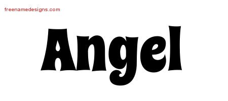 Angel Groovy Name Tattoo Designs