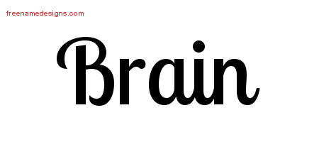 Brain Handwritten Name Tattoo Designs