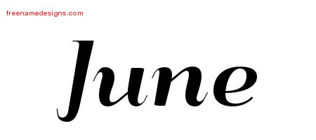 June Art Deco Name Tattoo Designs