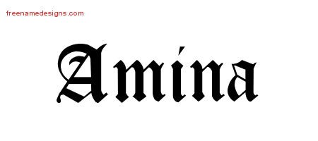 Amina Blackletter Name Tattoo Designs