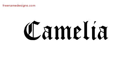 Camelia Blackletter Name Tattoo Designs