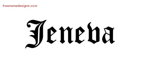 Jeneva Blackletter Name Tattoo Designs