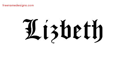 Lizbeth Blackletter Name Tattoo Designs