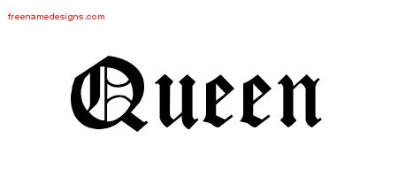 Queen Blackletter Name Tattoo Designs