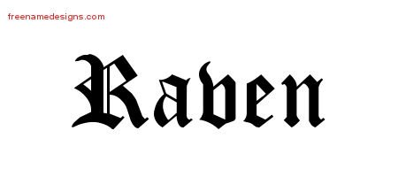 Raven Blackletter Name Tattoo Designs
