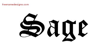 Sage Blackletter Name Tattoo Designs