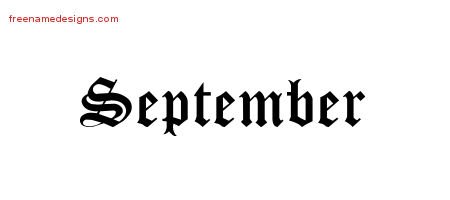 September Blackletter Name Tattoo Designs