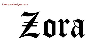 Zora Blackletter Name Tattoo Designs