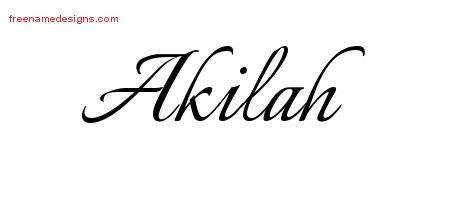 Akilah Calligraphic Name Tattoo Designs