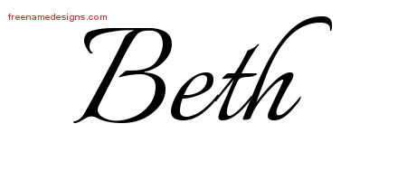 Beth Calligraphic Name Tattoo Designs