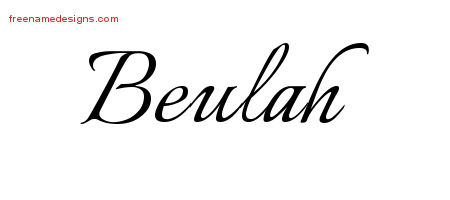 Beulah Calligraphic Name Tattoo Designs
