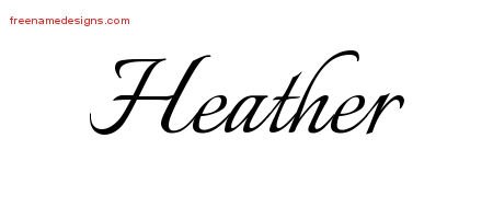 Heather Calligraphic Name Tattoo Designs