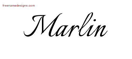 Marlin Calligraphic Name Tattoo Designs