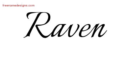 Raven Calligraphic Name Tattoo Designs