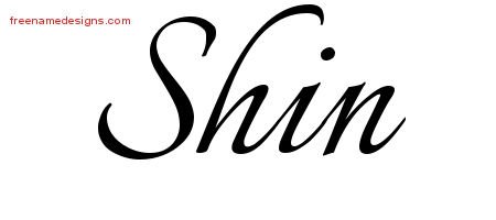 Shin Calligraphic Name Tattoo Designs