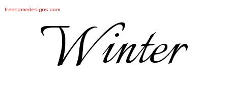 Winter Calligraphic Name Tattoo Designs