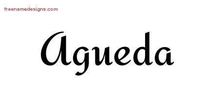 Agueda Calligraphic Stylish Name Tattoo Designs
