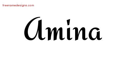 Amina Calligraphic Stylish Name Tattoo Designs