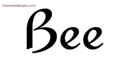 Bee Calligraphic Stylish Name Tattoo Designs