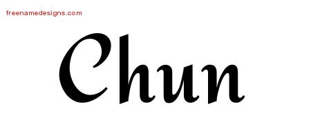 Chun Calligraphic Stylish Name Tattoo Designs