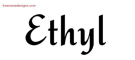 Ethyl Calligraphic Stylish Name Tattoo Designs