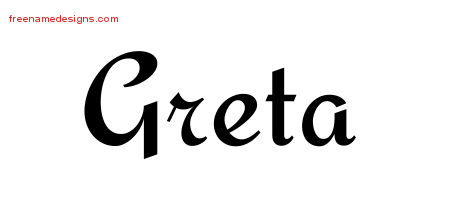 Greta Calligraphic Stylish Name Tattoo Designs