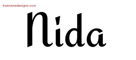 Nida Calligraphic Stylish Name Tattoo Designs