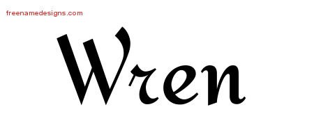 Wren Calligraphic Stylish Name Tattoo Designs