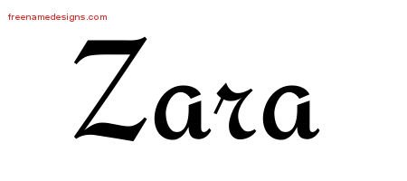 Zara Calligraphic Stylish Name Tattoo Designs