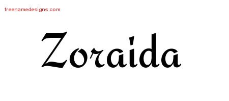 Zoraida Calligraphic Stylish Name Tattoo Designs