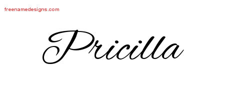 Pricilla Cursive Name Tattoo Designs