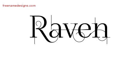 Raven Decorated Name Tattoo Designs