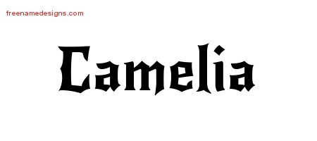 Camelia Gothic Name Tattoo Designs