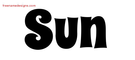Sun Groovy Name Tattoo Designs