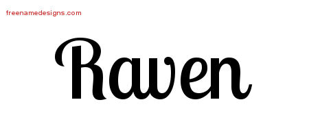 Raven Handwritten Name Tattoo Designs