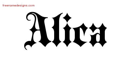 Alica Old English Name Tattoo Designs