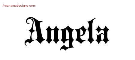 Angela Old English Name Tattoo Designs