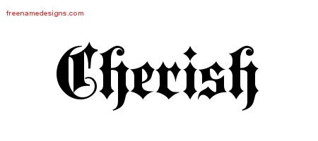 Cherish Old English Name Tattoo Designs