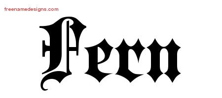 Fern Old English Name Tattoo Designs