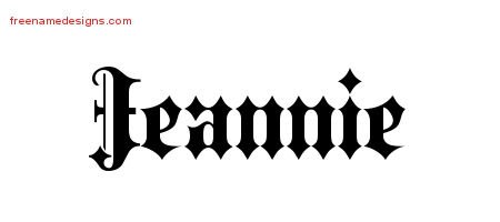 Jeannie Old English Name Tattoo Designs