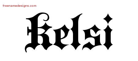 Kelsi Old English Name Tattoo Designs