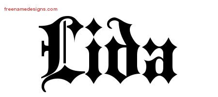 Lida Old English Name Tattoo Designs
