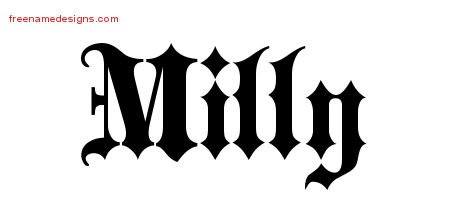 Milly Old English Name Tattoo Designs